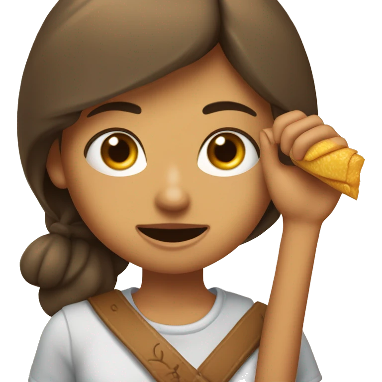 chica riéndose a carcajadas con nariz de Pinocho y con una mano en la cara emoji