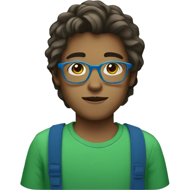 a boy in a green shirt, blue glasses and Medium long hair   emoji