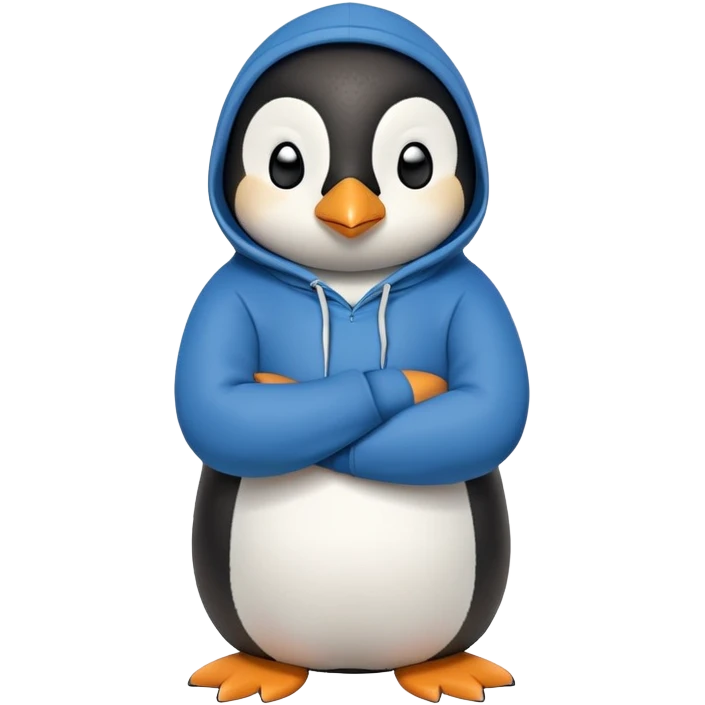 friendly anthropomorphised penguin in a hoodie and jeans relaxed pose with arms folded emoji