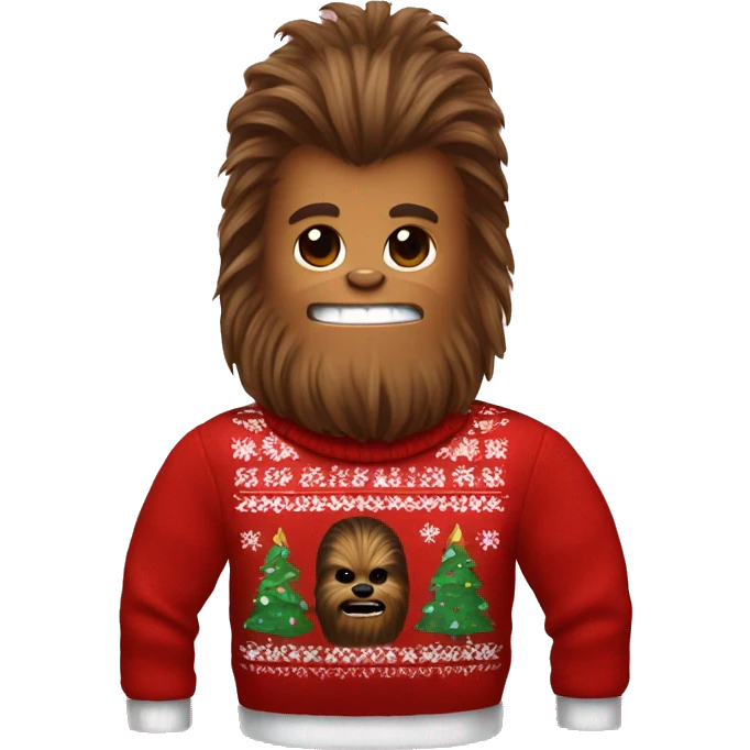 Chewbacca wearing hair rollers and wearing and Christmas sweater emoji