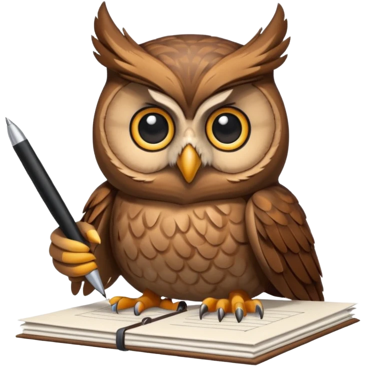 Сова держит ручку рядом стопка бумаг  emoji