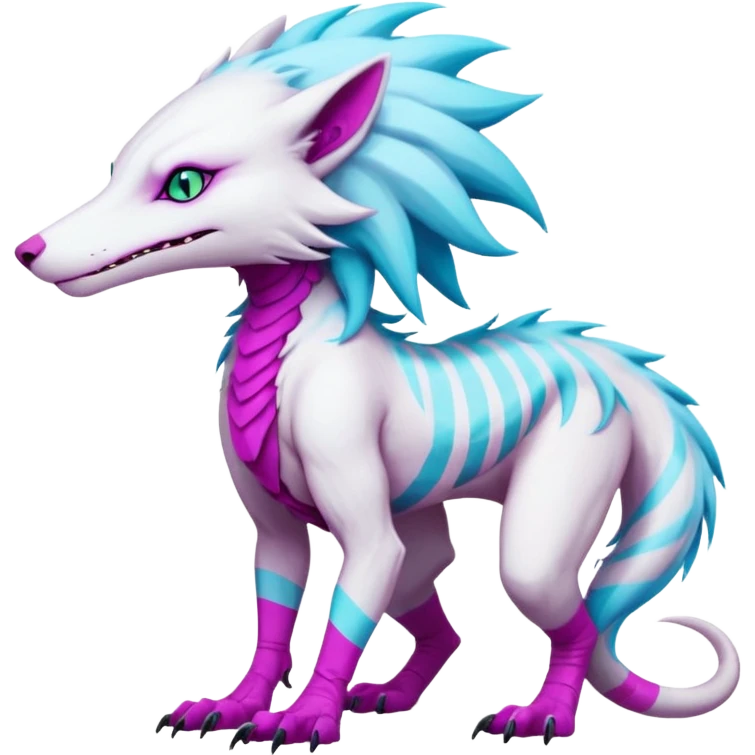 White badass elegant wild beautiful natural cute badass epic anthro modern albino sergal-vernid-creature with cyan mane and magenta eyes with cyan edgy stripes, full body, blue pretty hair, outside, modern, aesthetic, art by LiLaiRa, art by art by Falvie emoji