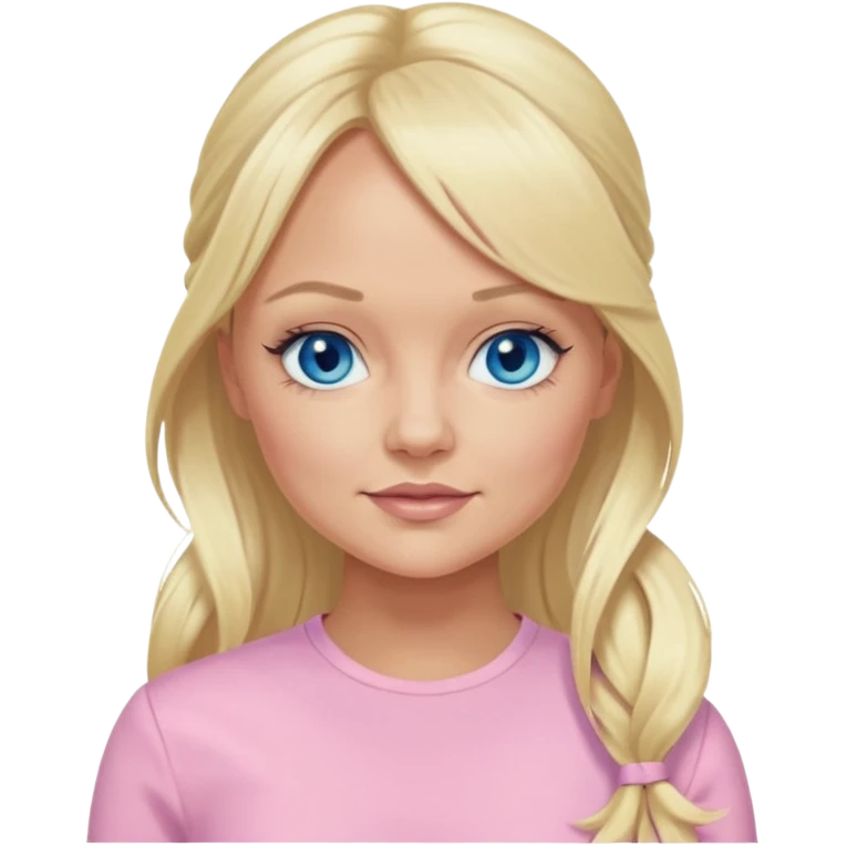 Emma Bunton blue eyes, long blonde ponytail hair, light pink outfit emoji