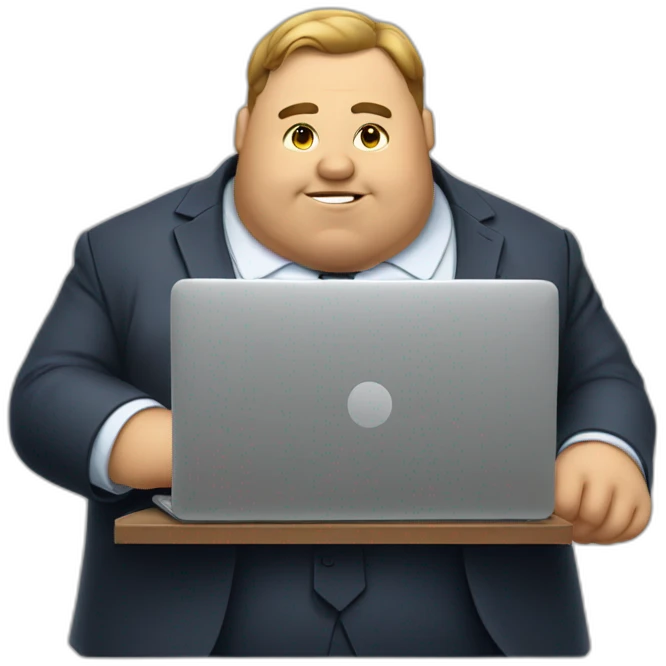 very fat wearing a suit guy working in a small laptop emoji