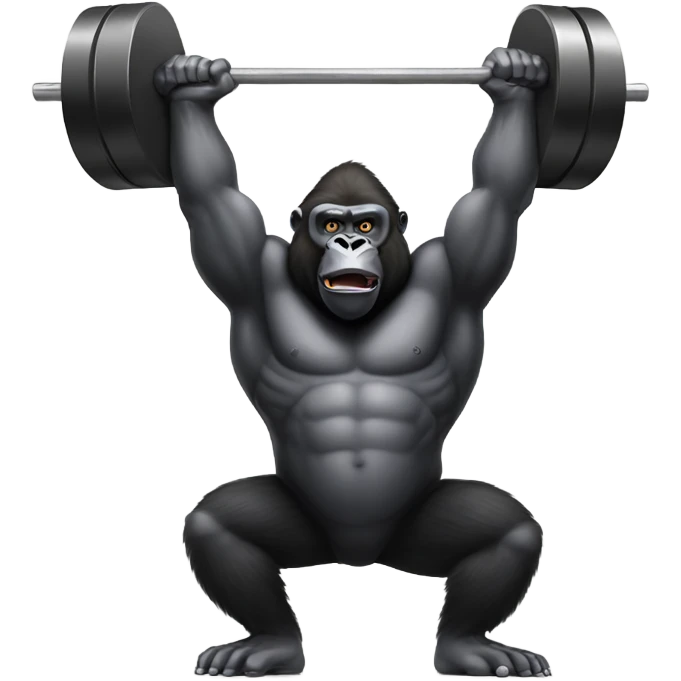 Gorilla doing an overhead squat with a lot of weight on the barbell emoji