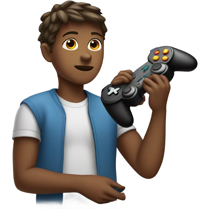 Large boy with video game emoji