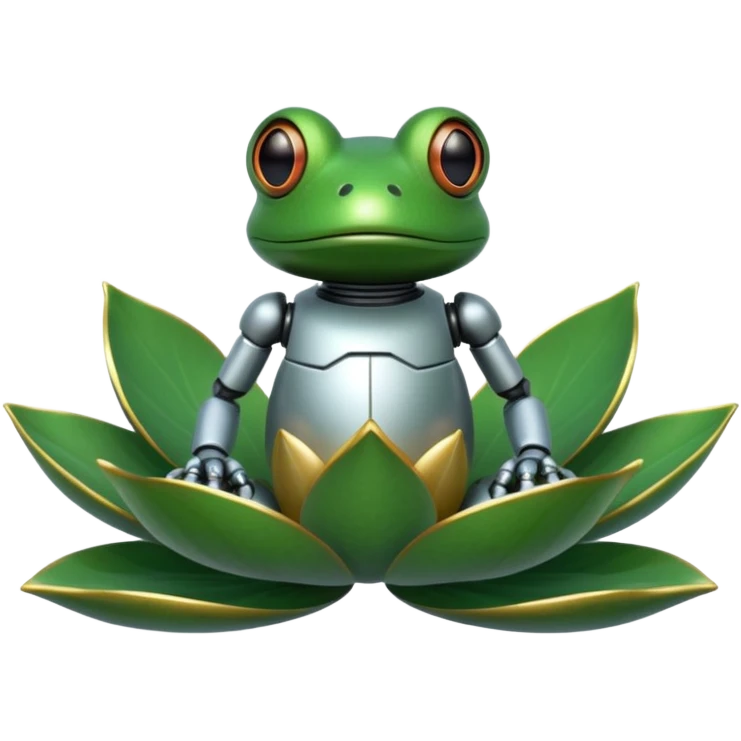 robot frog on lotus emoji