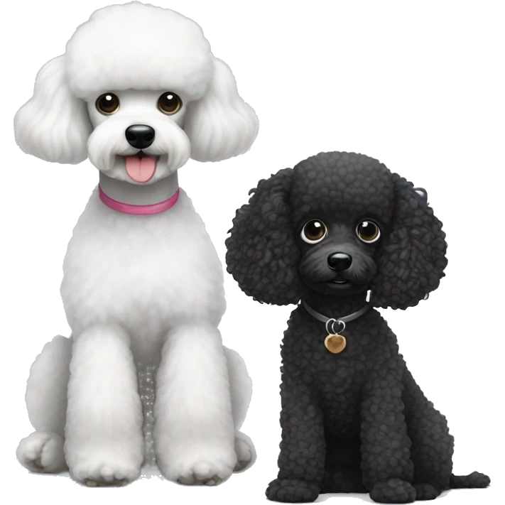 Mini white poodle sitting with mini black poodle emoji