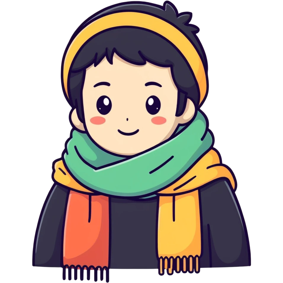 fuzzy scarf, soft and cozy, cartoon sticker style emoji