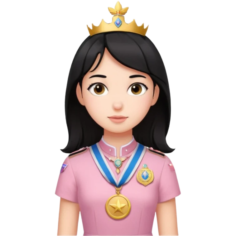 black haired girl wearing pastel pink with medals emoji