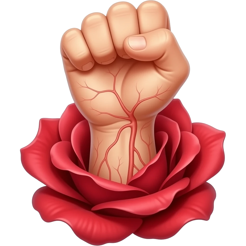 A fist rising out of a red rose blossom emoji