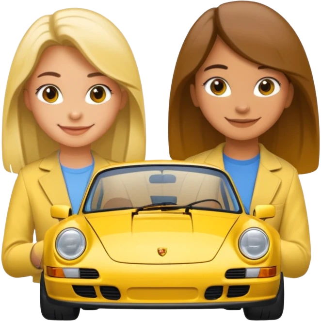 Yellow Porsche 911 992 with girls emoji
