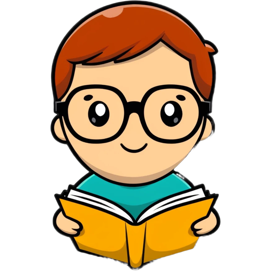 Cute cartoon character with glasses reading a book with mathematical formulas floating around emoji