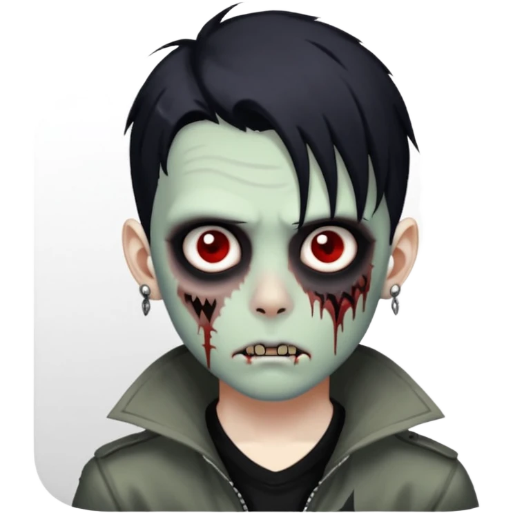 zombie boy with black anime wolfcut medium long symmetrical hair and piercings emoji