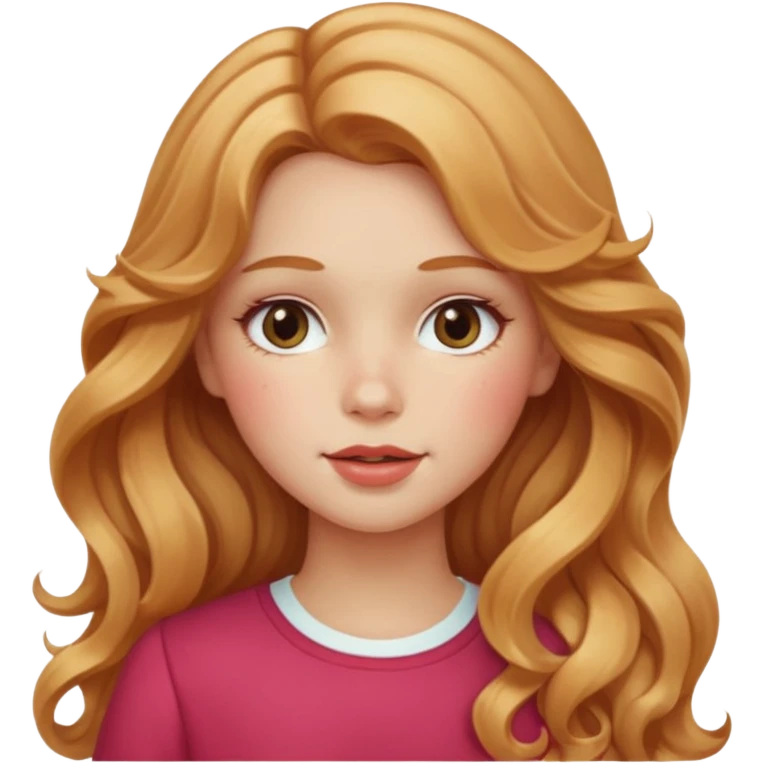 white american girl with strawberry blonde super long wavy hair, blushed cheeks emoji