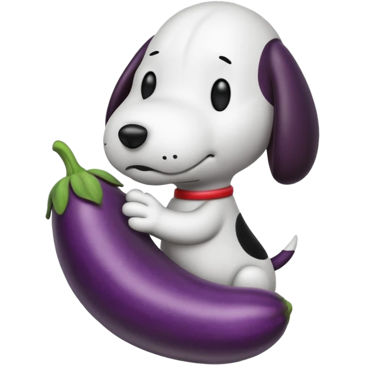 Black and white Snoopy with an eggplant emoji