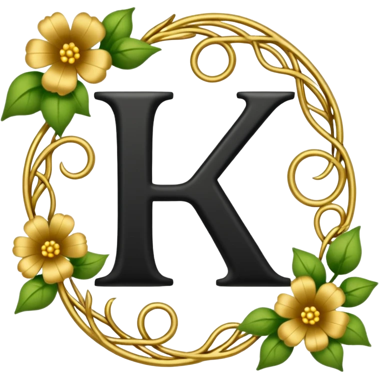 Shin yBlack letters B and the letter K outlined with hold and a gold flowervine around the left side emoji