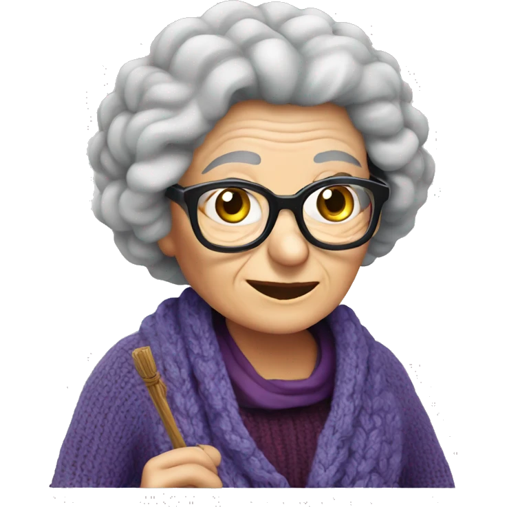 smart granny witch with glasses knitting emoji