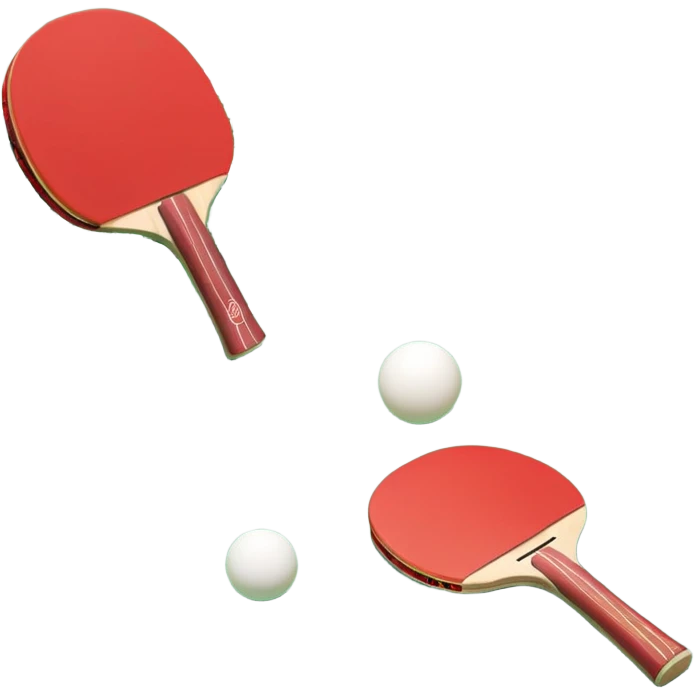 Two table tennis paddles and a ball placed on a ping pong table, with the net in the background. The scene conveys the simplicity and focus of the sport, with vibrant colors highlighting the rackets and ball on the smooth surface of the table. emoji