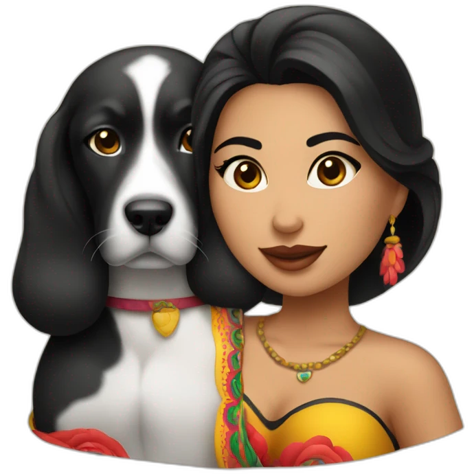 Mujer mexicana morena sexy con perro negro emoji
