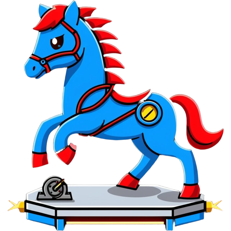 fast electric horse made of electricity, metal plates, bolts, visible blue and red wires, lightning coursing through its body, robotic appearance emoji