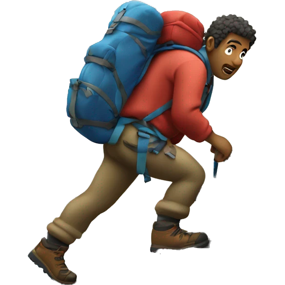 sherpa climbing a mountain with backpack emoji