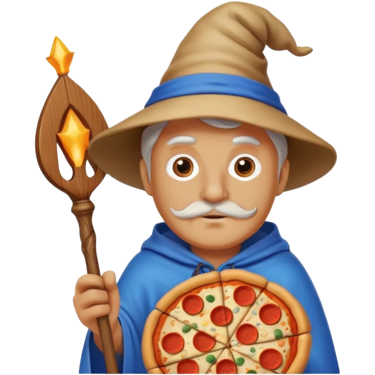 pizza wizard with wooden staff and blue hat emoji