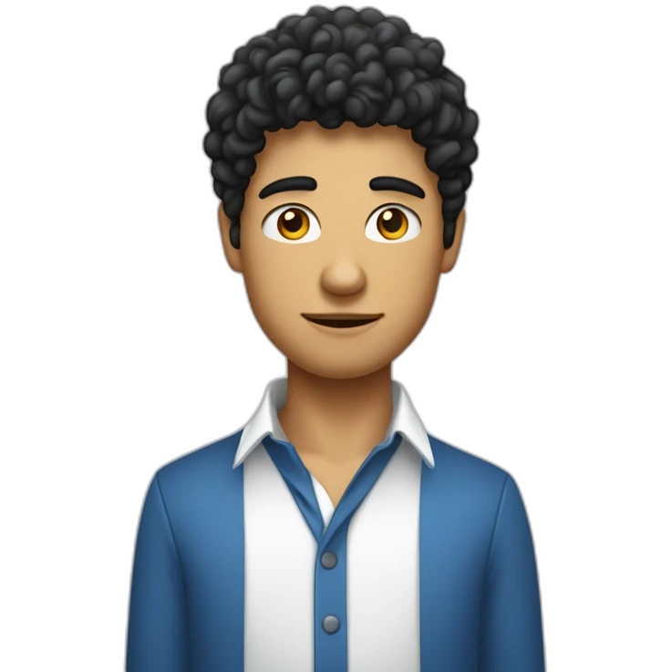 jeune homme avec des cheveux châtains bouclés, des yeux bleus clairs qui est habillé avec une chemise noir emoji