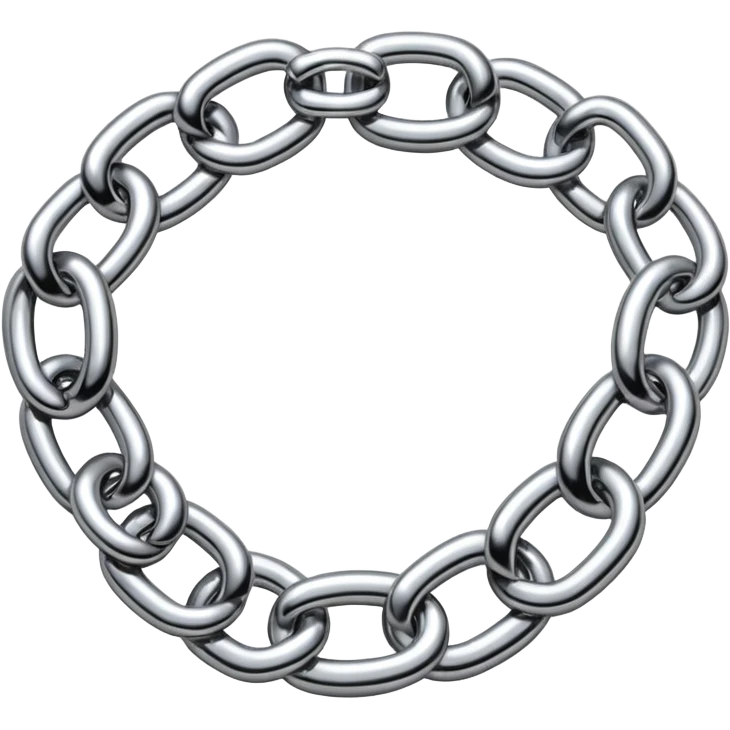 A thick luxury chain emoji made of liquid silver chrome, smooth rounded links, glossy metallic reflections, heavy swag aesthetic, minimalistic iOS emoji style, centered, clean white background emoji