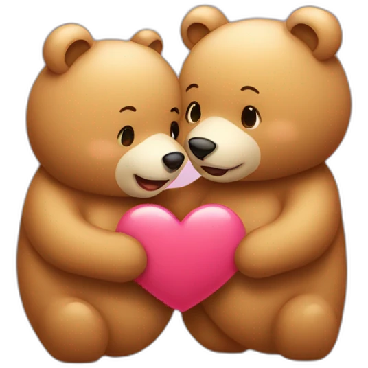 Female bear and male bear kissing, face only, with hearts above them emoji
