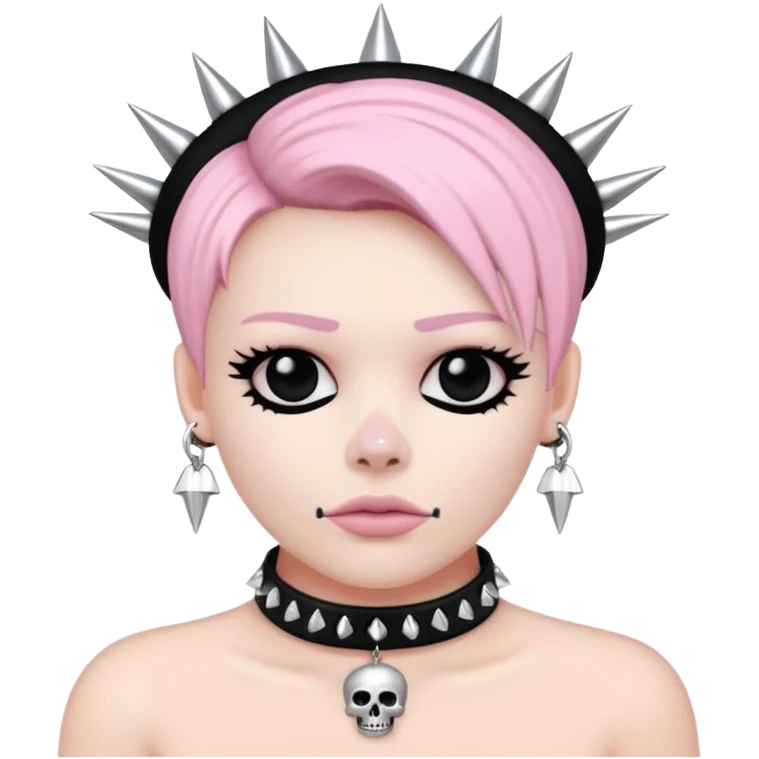 Thick black beaded choker with skull, light pink and silver spikes  emoji