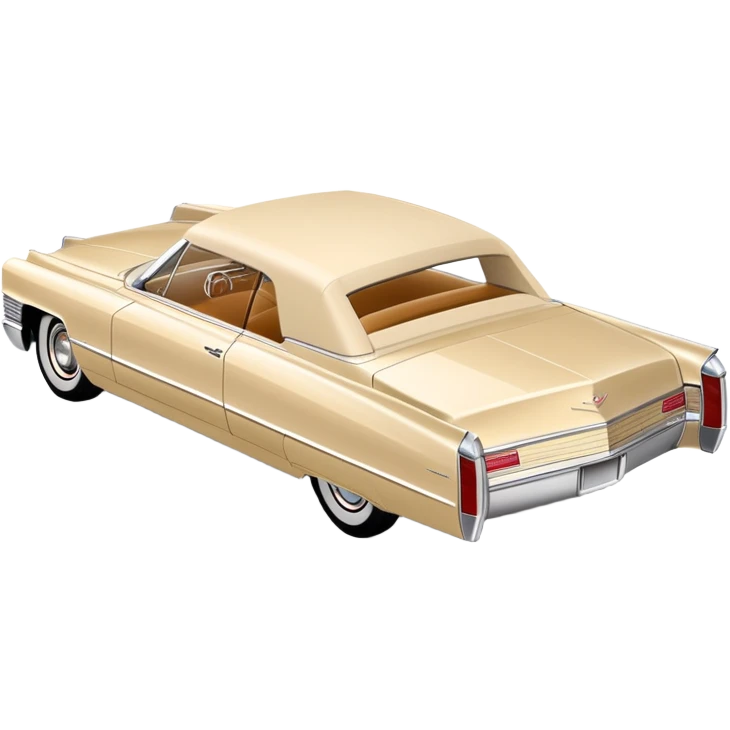 Simple beige 1966 Cadillac DeVille with minimal details, clean lines, streamlined 30-degree view, reduced to essential elements only, Once Upon a Hollywood car, iOS emoji style emoji