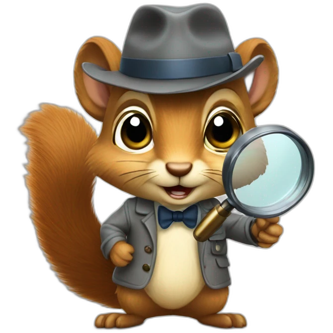 realistic detective squirrel holding a magnifying glass emoji