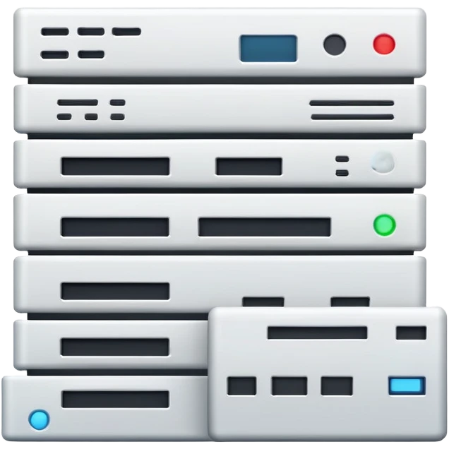 technology stack with code symbols and computer server emoji