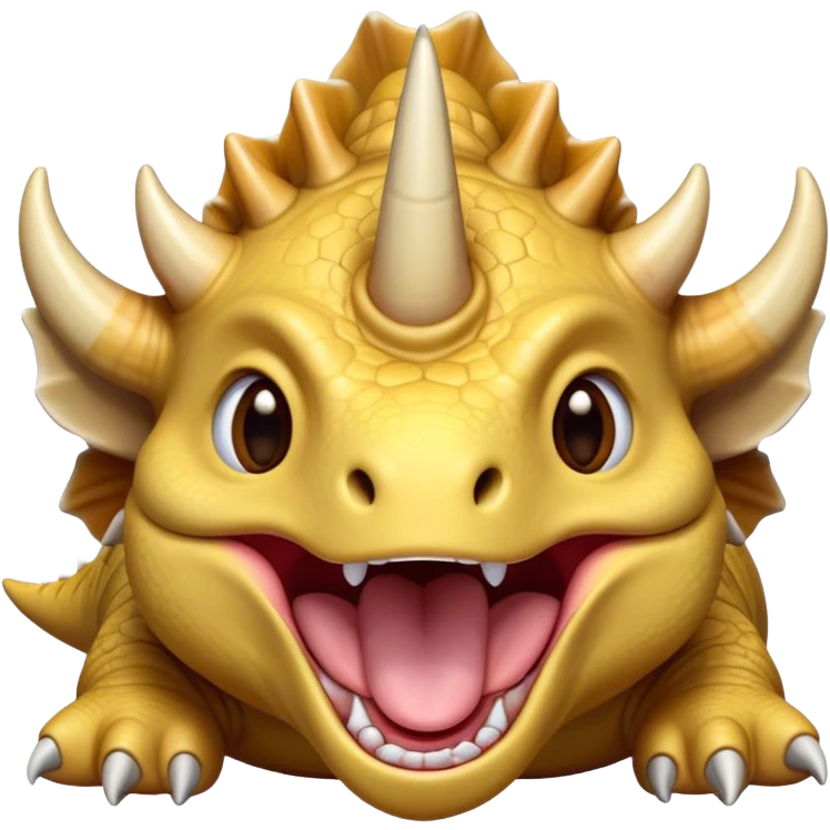 Cinematic Cute Yawning Triceratops Portrait Emoji, Head tilted slightly with a dramatic, wide-open yawn, showcasing a robust, horned body with a frilled head and sleepy, half-closed eyes, Simplified yet irresistibly cute features, highly detailed, glowing with a soft, cozy prehistoric glow, high shine, relaxed yet expressive, stylized with a dash of whimsical ancient charm, soft glowing outline, capturing the essence of a drowsy yet affectionate Triceratops that appears ready to stretch and yawn its way out of the screen! emoji