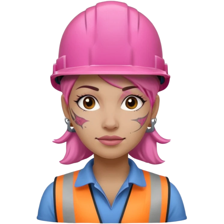 construction worker woman pink helmet and face tattoo emoji