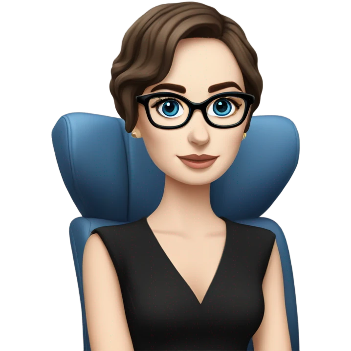 Hyper Realistic photo Lily collins blue eyes wearing glasses in a business meeting black dress emoji
