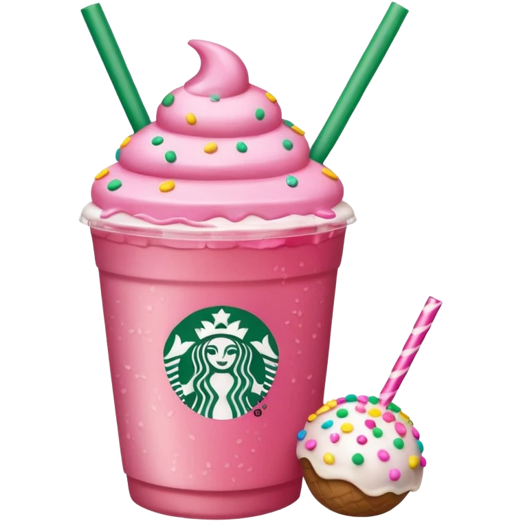 pink iced tea Starbucks drink next to a Starbucks cake pop emoji