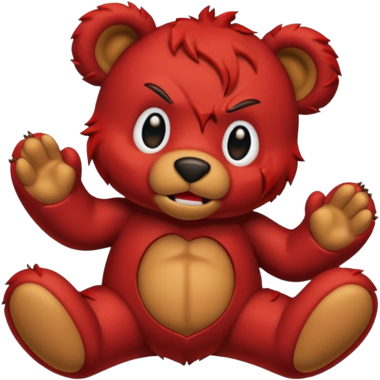 A red devil tearing up a brown teddy bear emoji