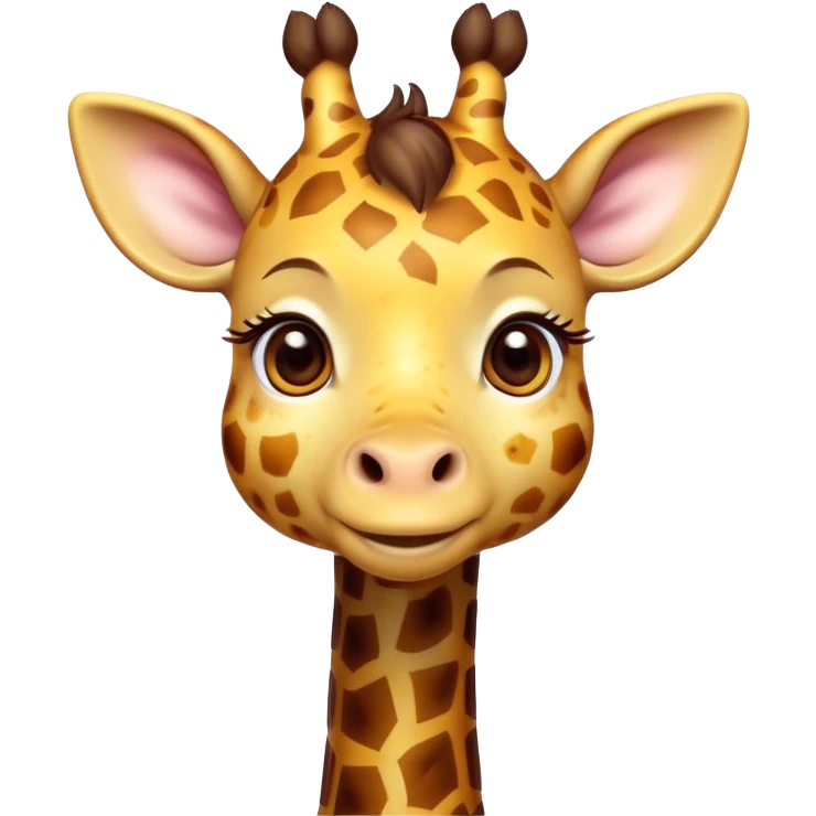 Cinematic Cute Giraffe Portrait Emoji, Head tilted playfully and inquisitively, featuring a glossy, patterned Fur of warm yellows and browns with delicate white spots, round, sparkling eyes filled with curious wonder, Simplified yet irresistibly adorable features, highly detailed, glowing with a warm, friendly glow, high shine, affectionate and gentle, stylized with a touch of savannah whimsy, bright and endearing, soft glowing outline, capturing the essence of a mischievous yet loving giraffe, so playful it feels like it could gallop out of the screen and into your arms! emoji