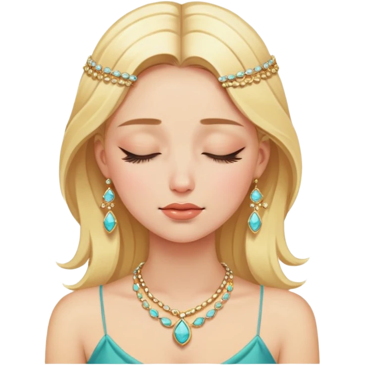 blonde girl closing her eyes portrait with jewelry emoji