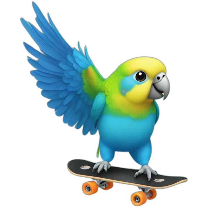 Budgerigar blue parrot rides a skateboard emoji