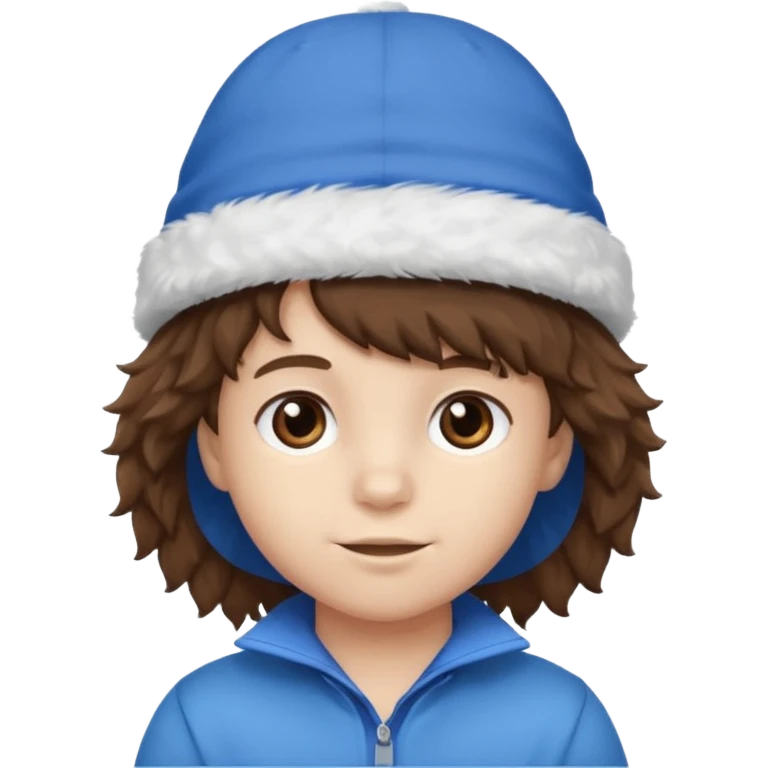 brown fluffy hair kid with blue and white hat emoji