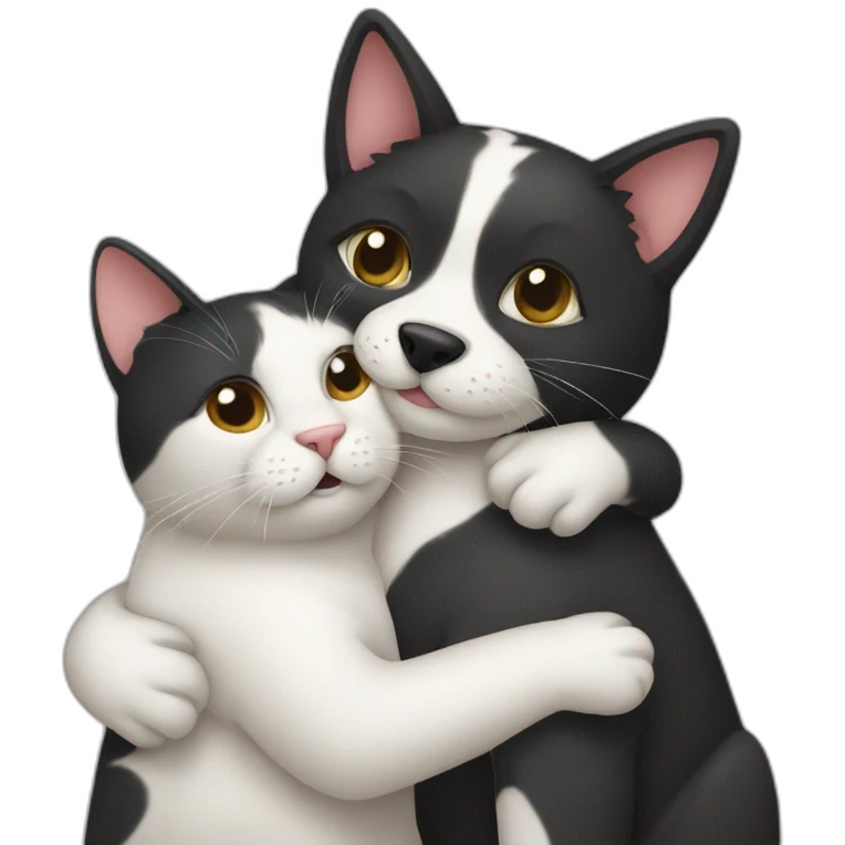cat and a dog hugging each other emoji