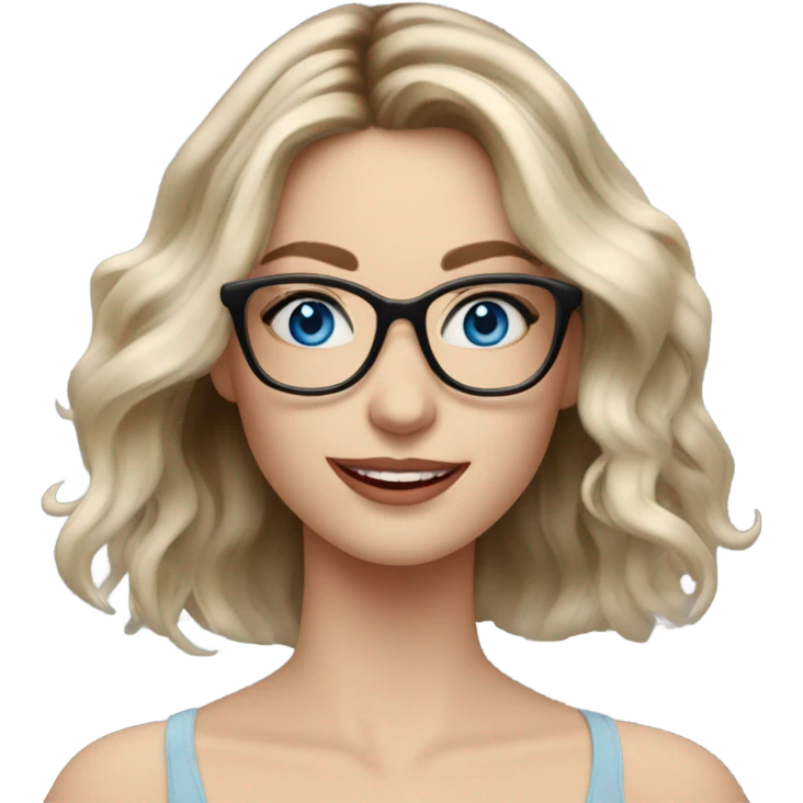 Shoulder length Balayage pale model lady with glasses and blue eyes happy  emoji