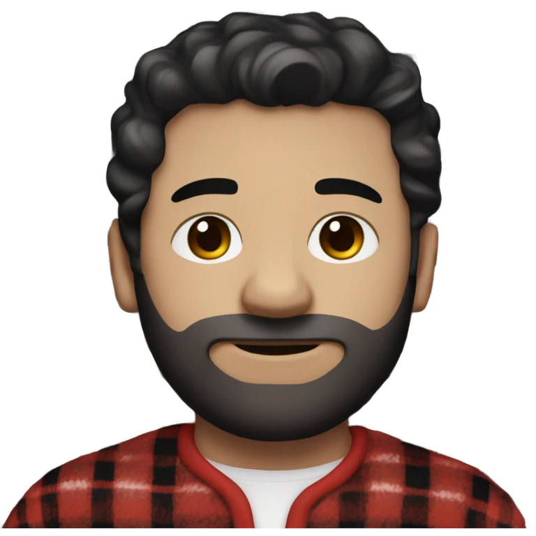  Caucasian man with black hair and brown eyes wearing red and black buffalo plaid pjs emoji