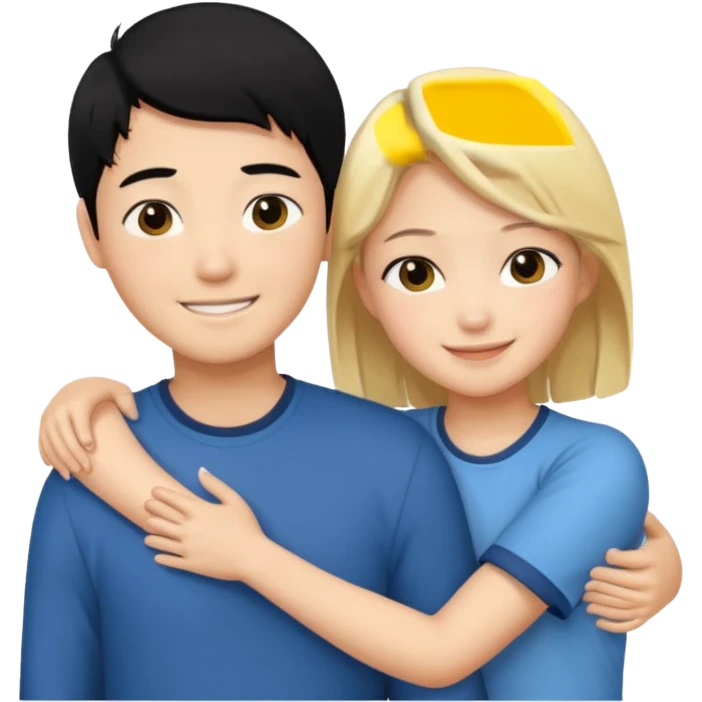 asian boy with black hair and blonde girl hugging emoji