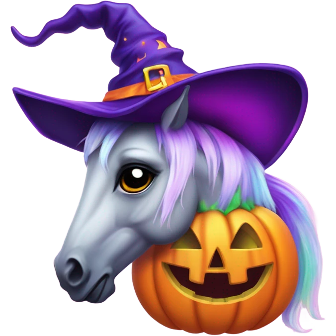 Lisa frank Halloween horse with witch hat emoji