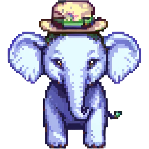 elephant with a hat, pixel art style emoji