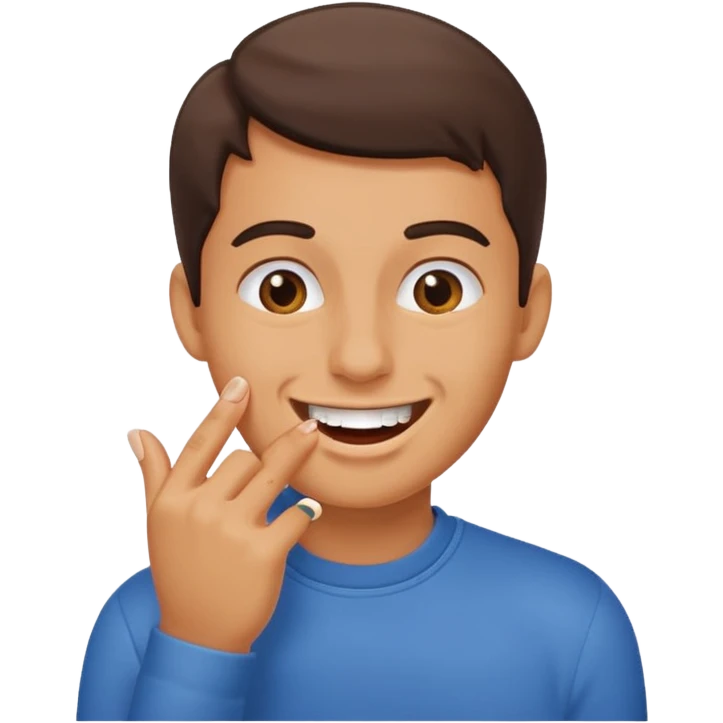 Biting fingernail and smiling emoji